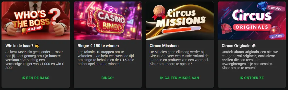 Sectie met promoties en beloningen voor casino spelers